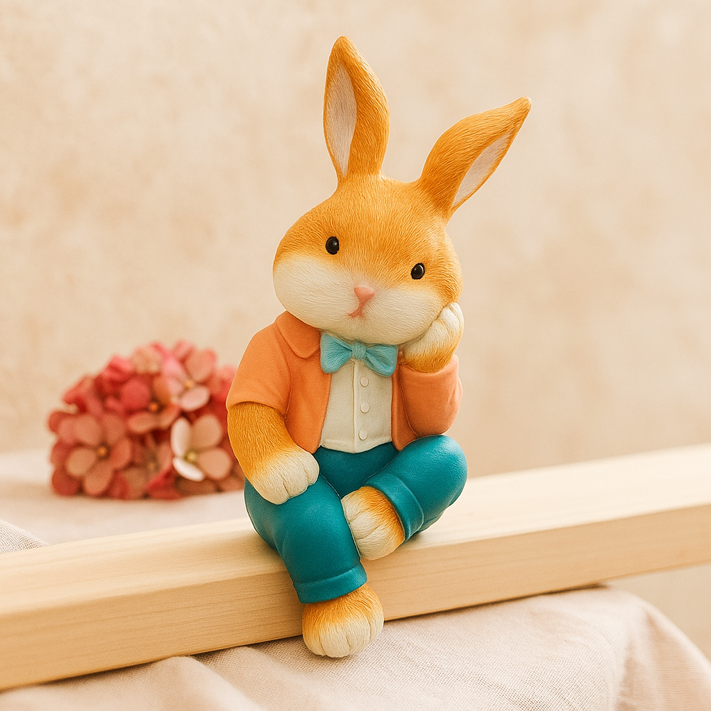 WhimsiBunny – Sitzende Kaninskulptur für verspielte und moderne Schreibtisch- oder Regalgestaltung