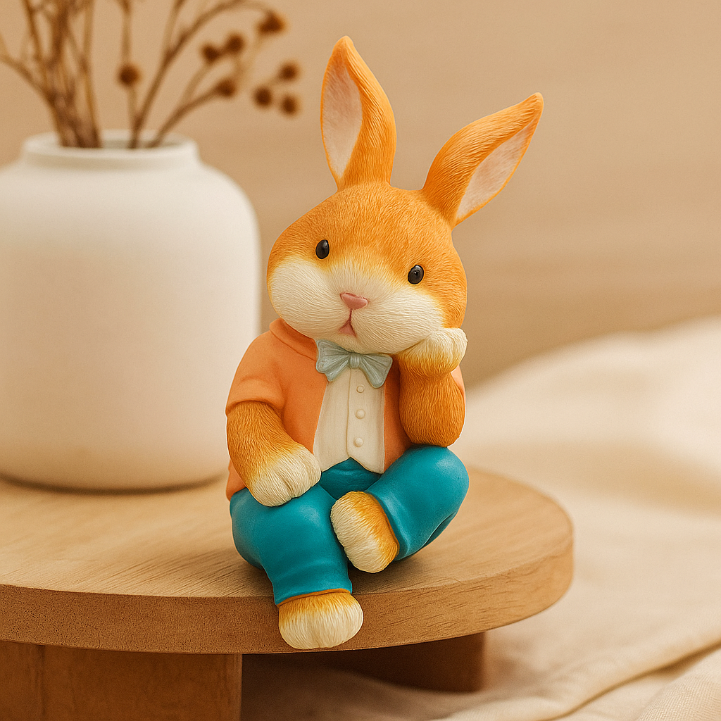 WhimsiBunny – Sitzende Kaninskulptur für verspielte und moderne Schreibtisch- oder Regalgestaltung
