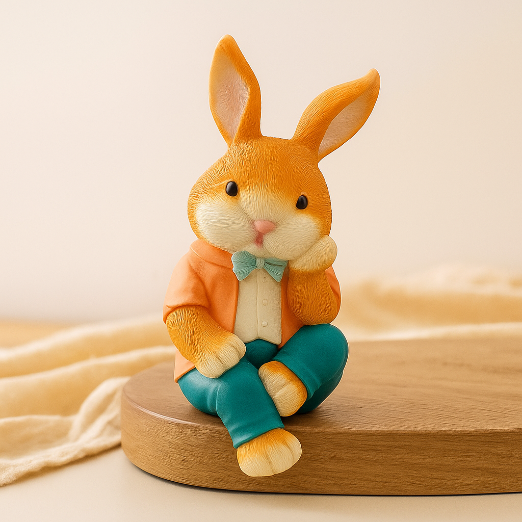 WhimsiBunny – Sitzende Kaninskulptur für verspielte und moderne Schreibtisch- oder Regalgestaltung