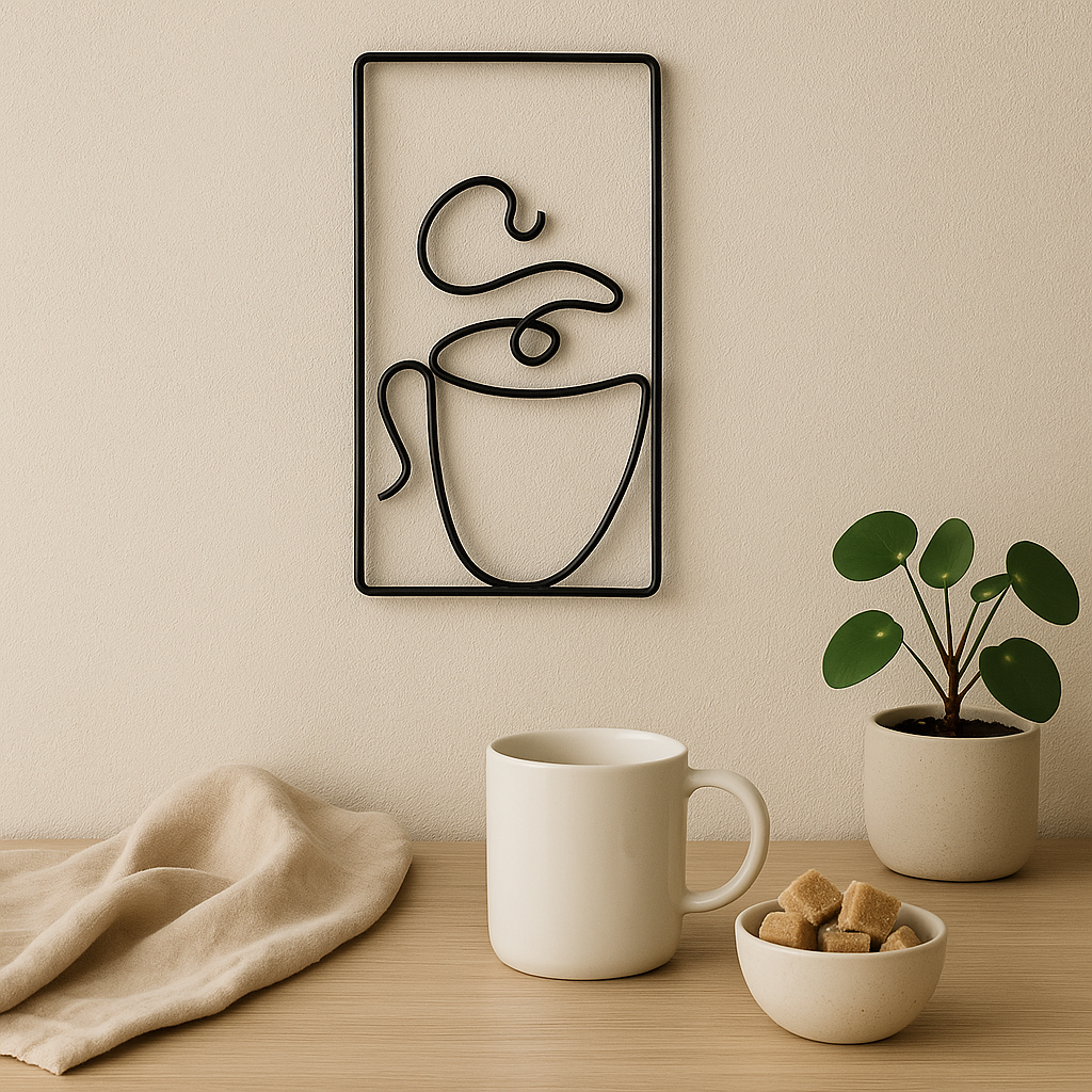 CaféCharm – Leichte Wandkunst mit Kaffeetasse für den Innen- und Außenbereich