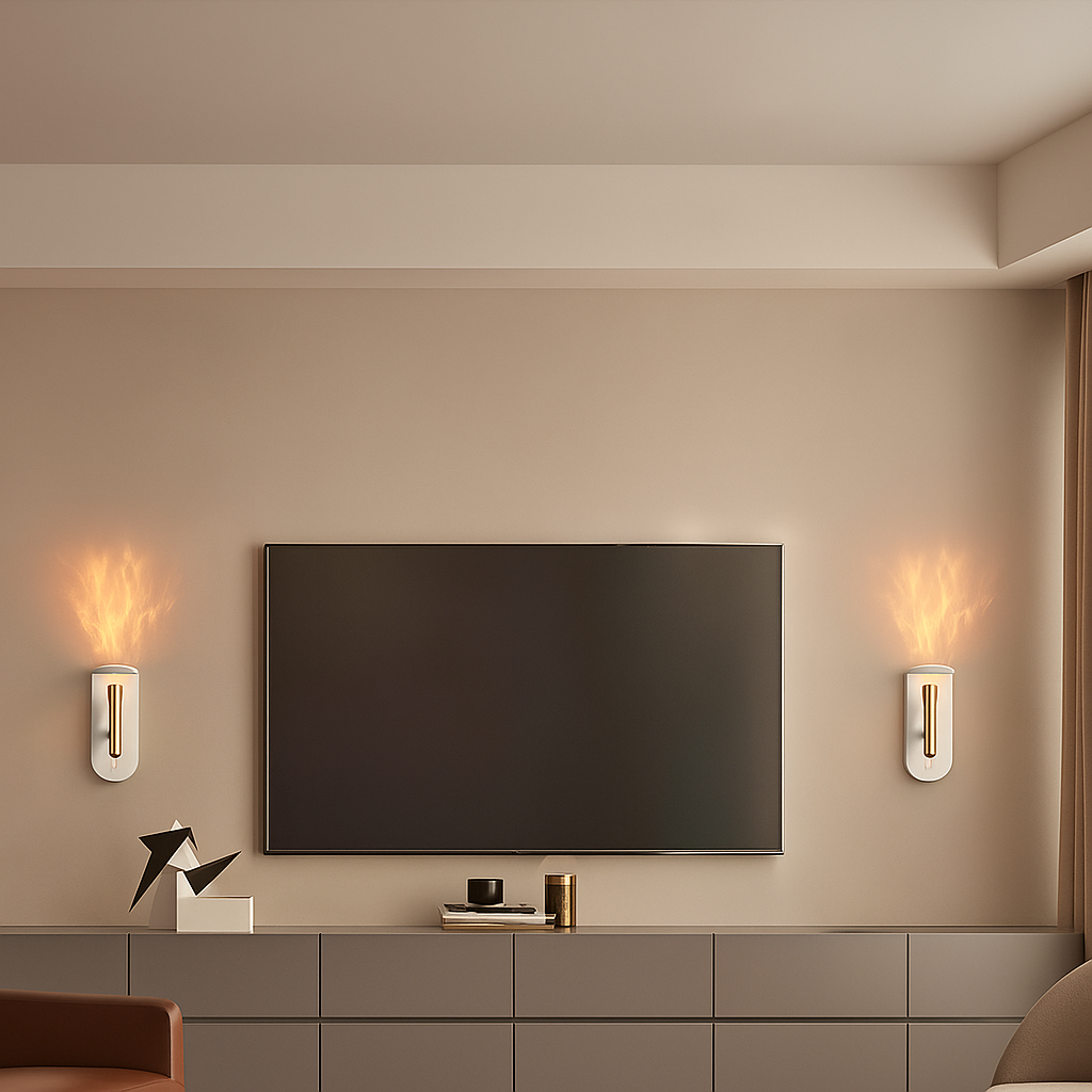 NordiFlame – Einstellbare nordische LED-Wandlampe mit Flammeneffekt