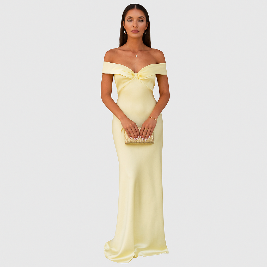 Marcelline – Schulterfreies Abendkleid aus Satin