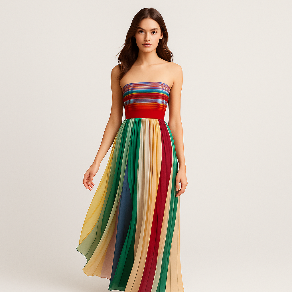 Ayni – Buntes trägerloses, schwingendes Abendkleid