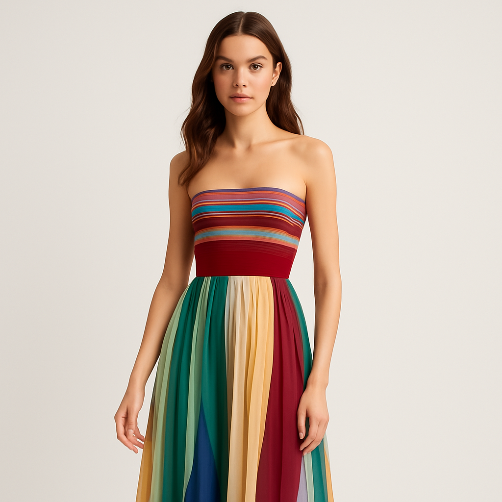 Ayni – Buntes trägerloses, schwingendes Abendkleid