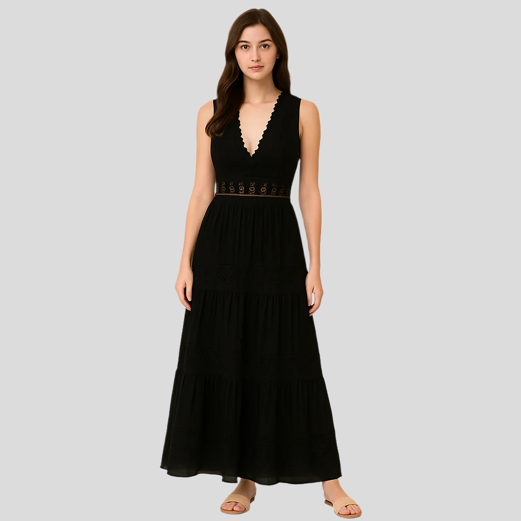 Loisa – Kleid mit V-Ausschnitt und Spitzenkante