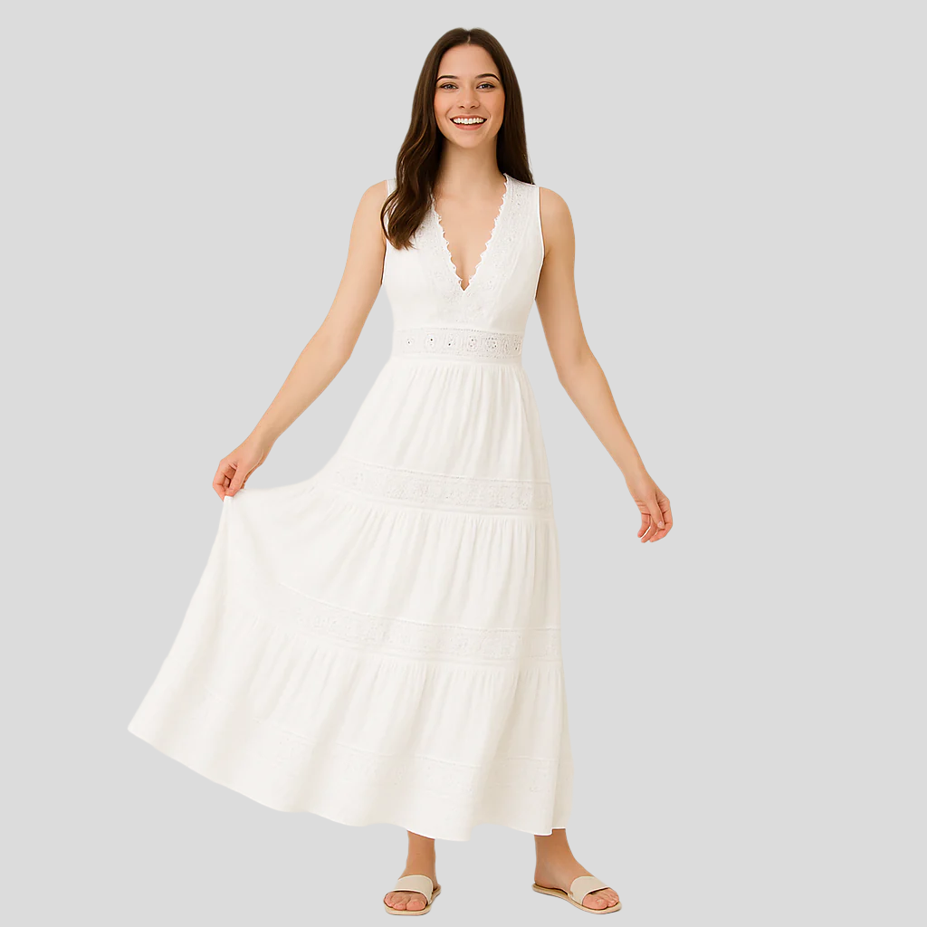 Loisa – Kleid mit V-Ausschnitt und Spitzenkante