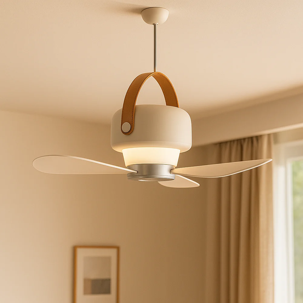 BreezeGlow - Tragbarer Deckenventilator mit LED-Licht und Bluetooth-Lautsprecher