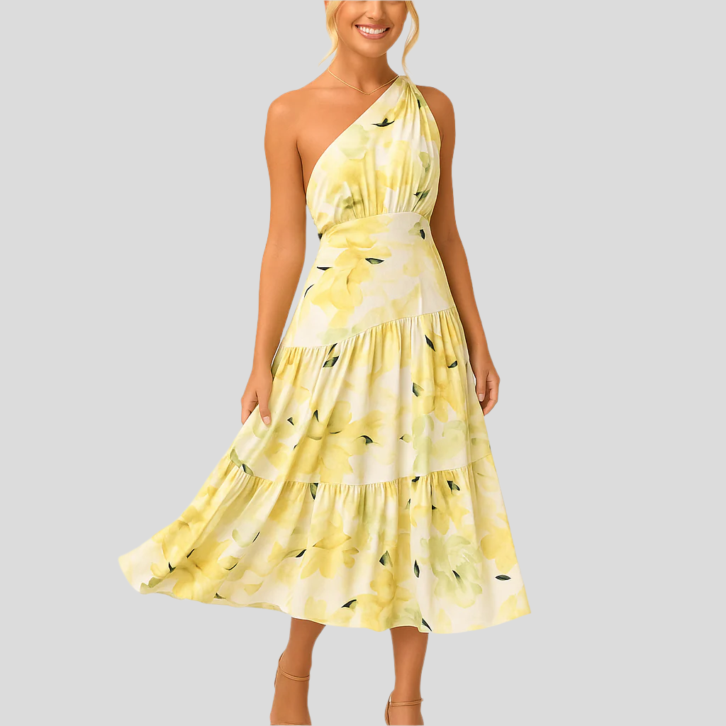 Maelle – Leuchtendes Blumendruck-Midikleid mit einem Schulterriemen für sonnige Anlässe