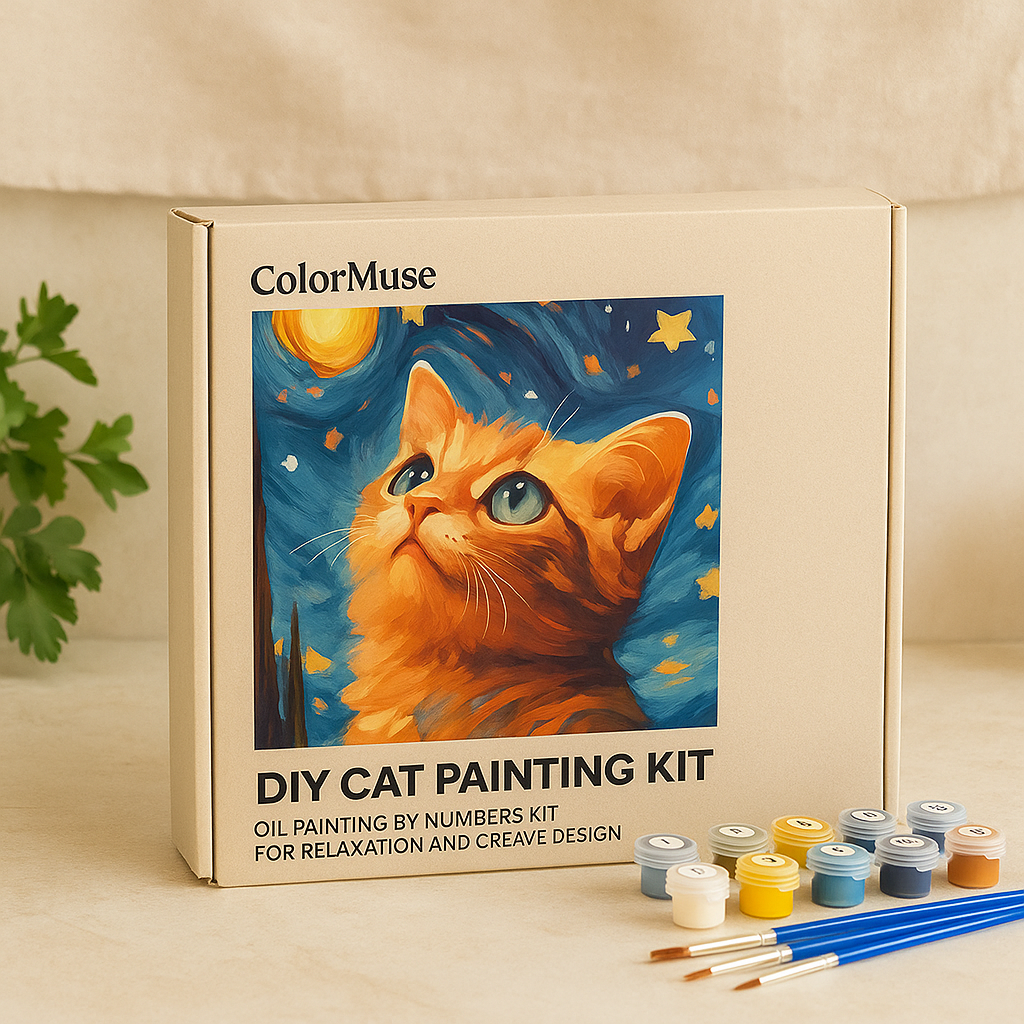 ColorMuse DIY Katzenmalset – Ölfarben nach Zahl Set für Entspannung und kreative Gestaltung