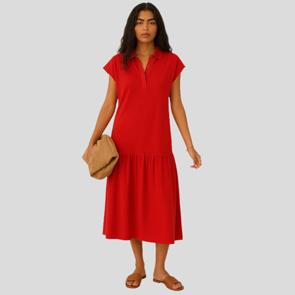 Clara Casual Midi-Kleid mit teilweiser Knopfleiste und modernem Flair