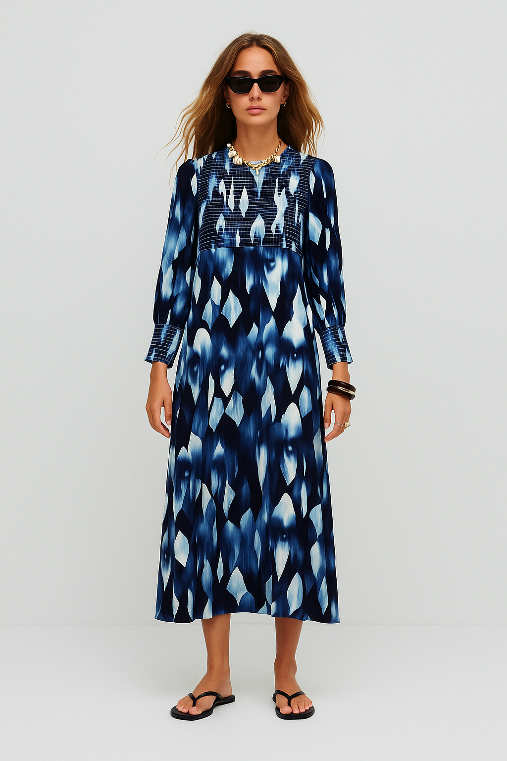 Elodie Casual Lang bedrucktes Kleid mit Puffärmeln