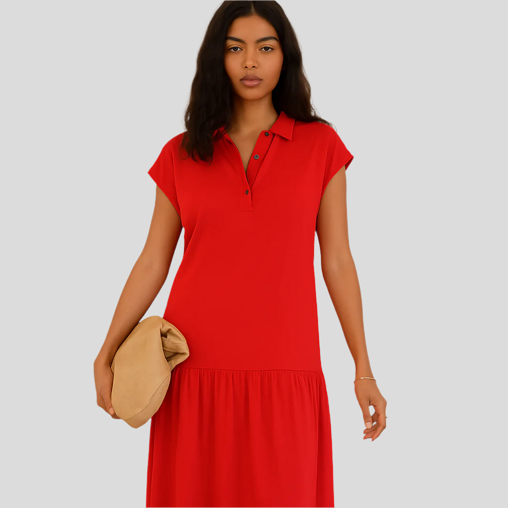 Clara Casual Midi-Kleid mit teilweiser Knopfleiste und modernem Flair