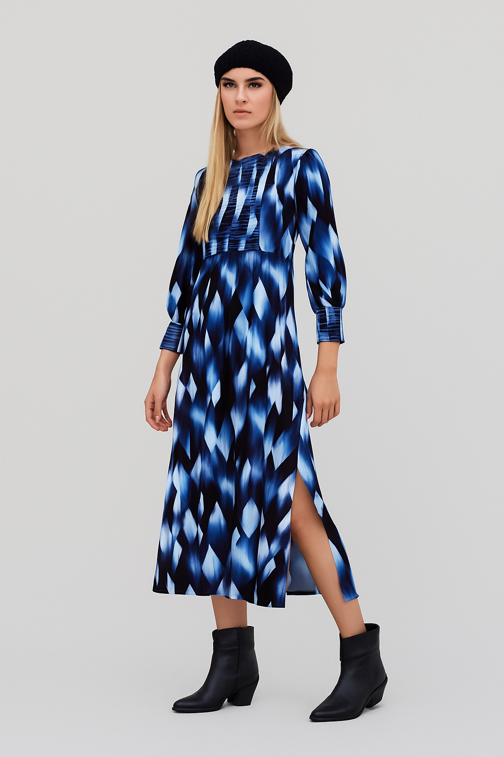 Elodie Casual Lang bedrucktes Kleid mit Puffärmeln