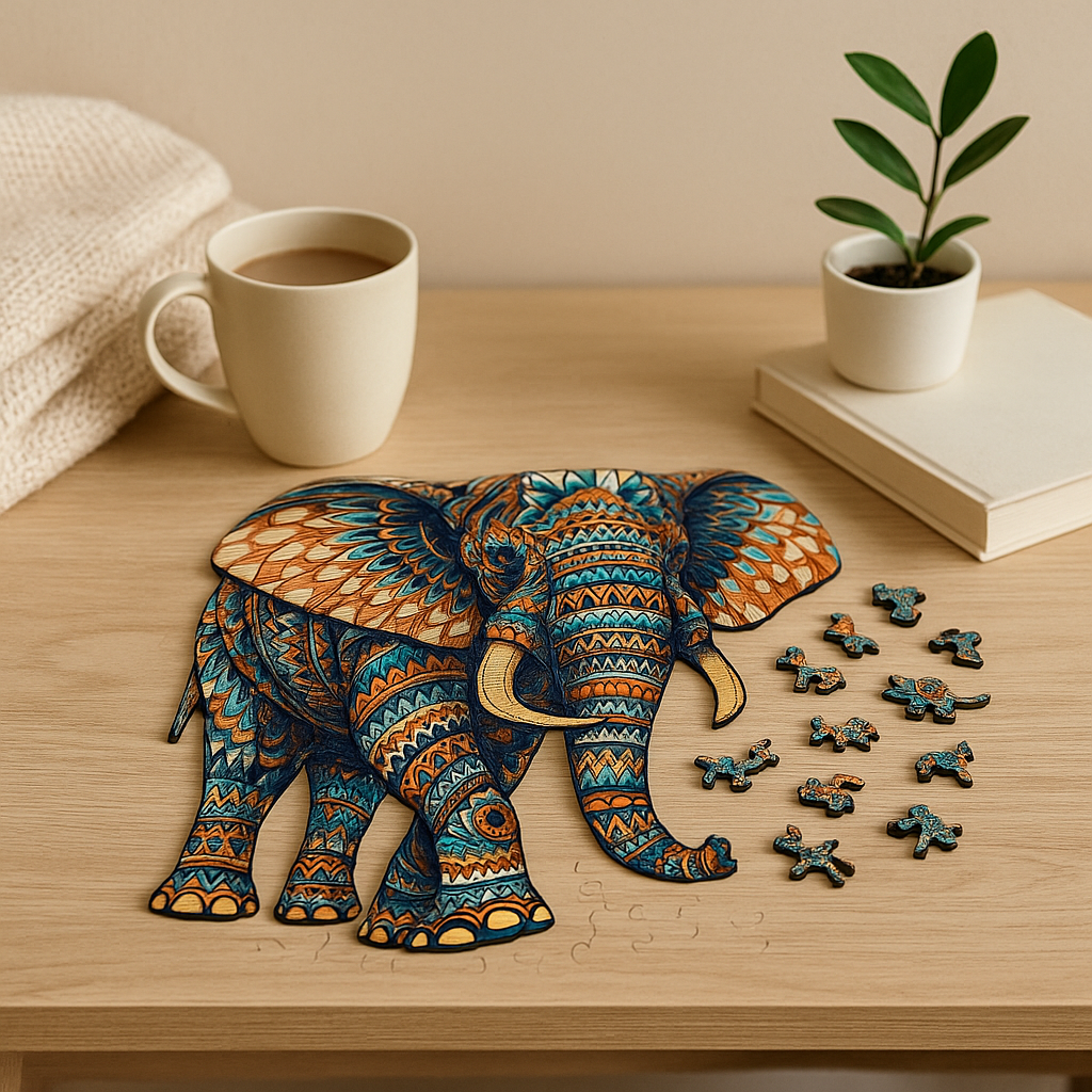 EleMind elefantenförmiges Holzpuzzlespiel – Tierhirneverdreher für Erwachsene