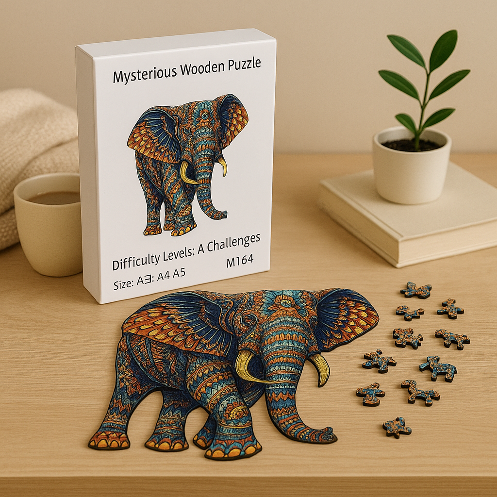 EleMind elefantenförmiges Holzpuzzlespiel – Tierhirneverdreher für Erwachsene