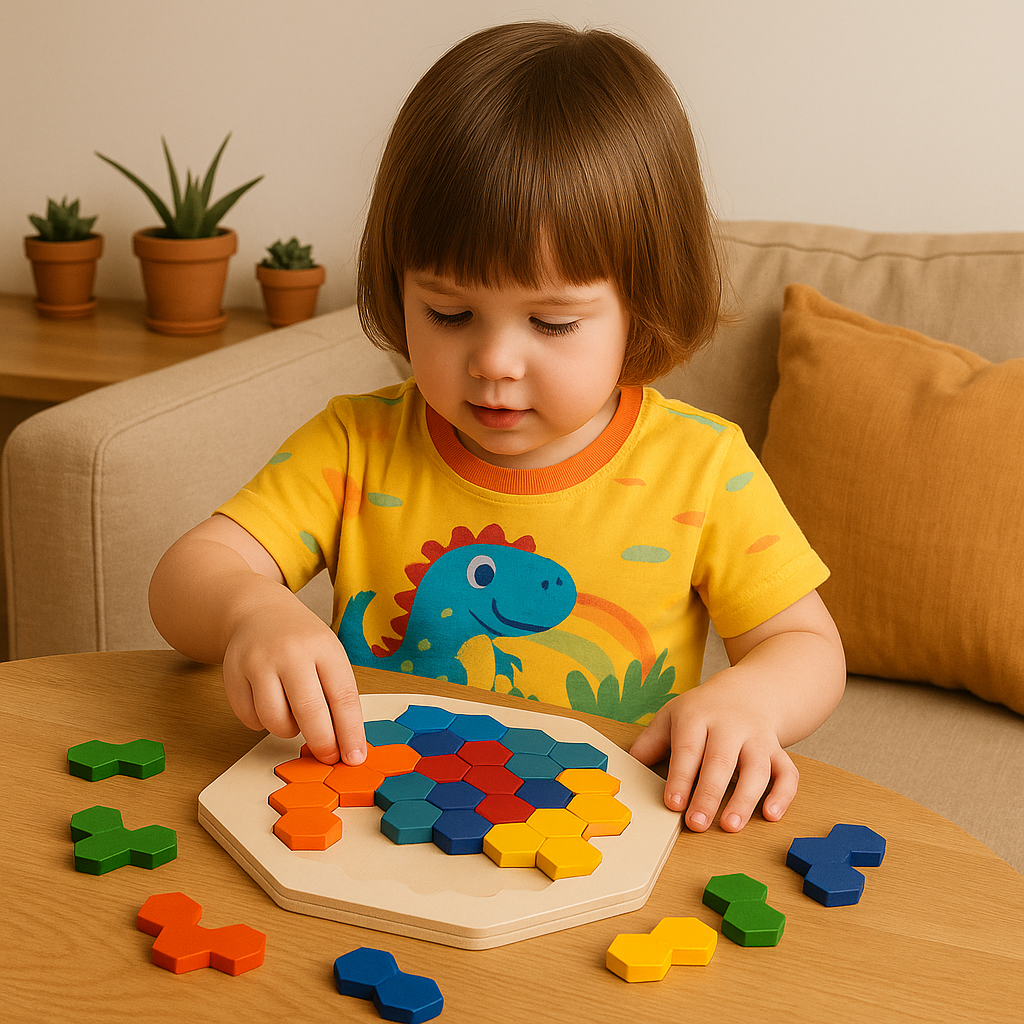 HexaFun 3D sechseckiges Holz-Puzzlespiel – Pädagogisches STEM-Spielzeug für Kinder