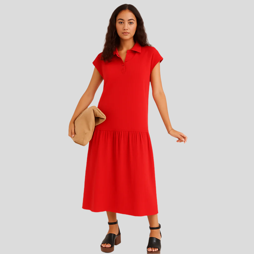 Clara Casual Midi-Kleid mit teilweiser Knopfleiste und modernem Flair