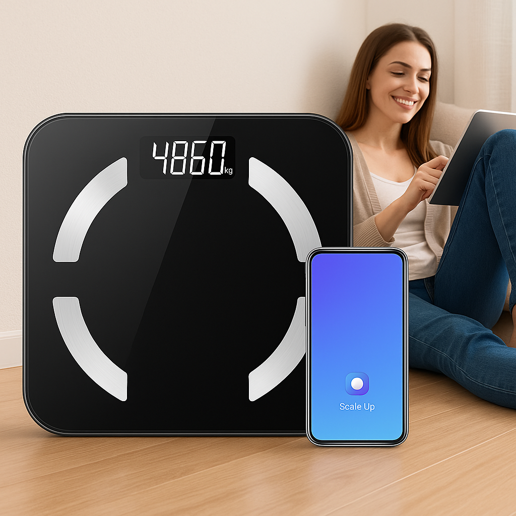 Hochpräznehmer digitaler Körperfettwaage mit HD-Display – Misst Gewicht, BMI, Körperfett, Muskelmasse und Wasseranteil