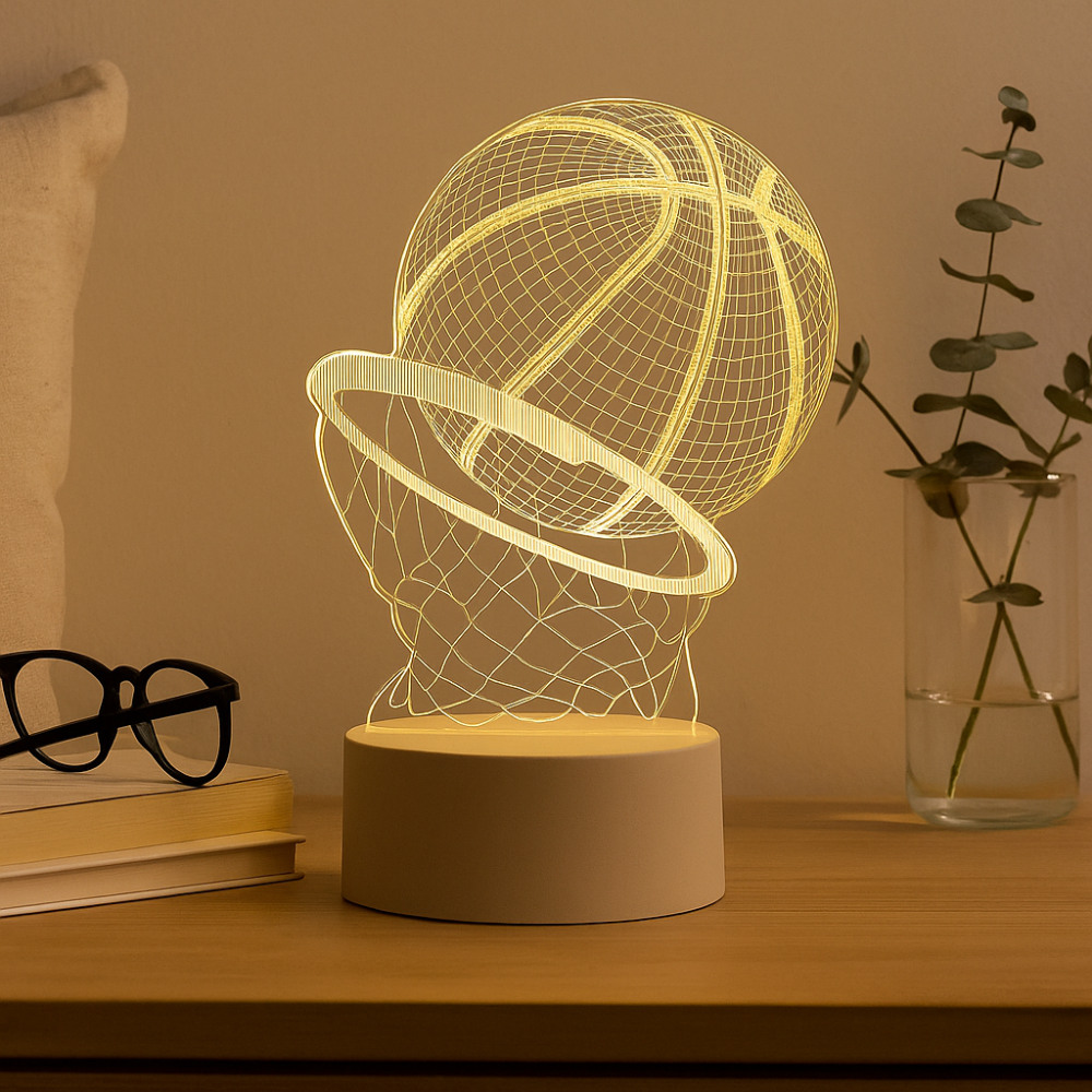 CourtGlow 3D Basketball LED-Nachtlampe – Schwebende Illusionslichter für Sportfans