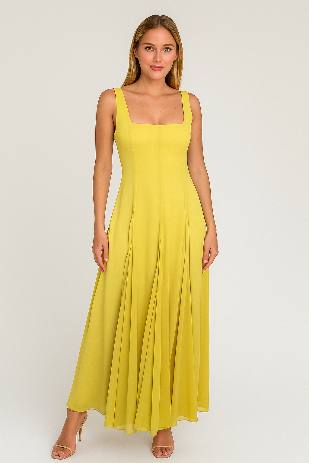 Elora Boho Chic Lange Sommerkleid mit Trägern und Quadragere Ausschnitt