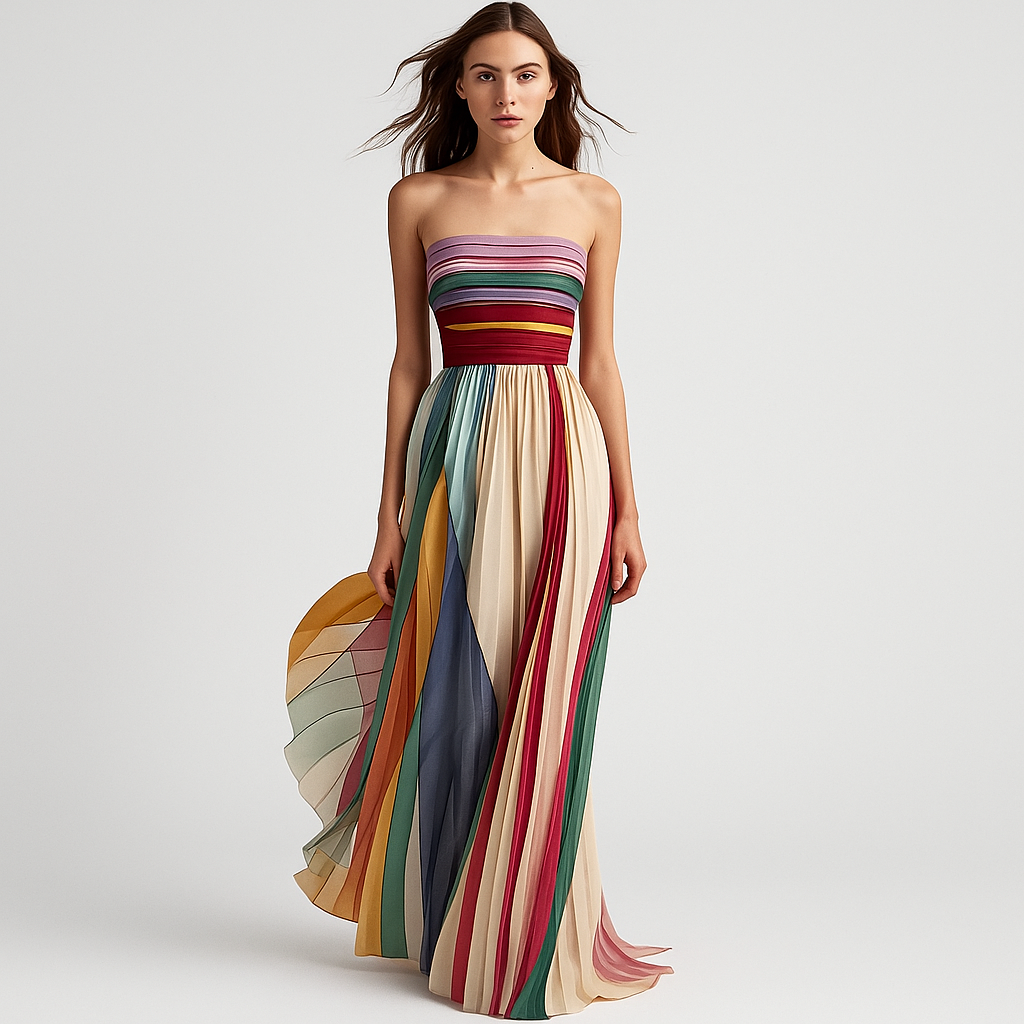 Ayni – Buntes trägerloses, schwingendes Abendkleid