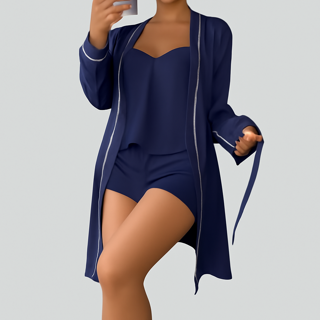 3-teiliges Satin-Pyjama-Set für Damen