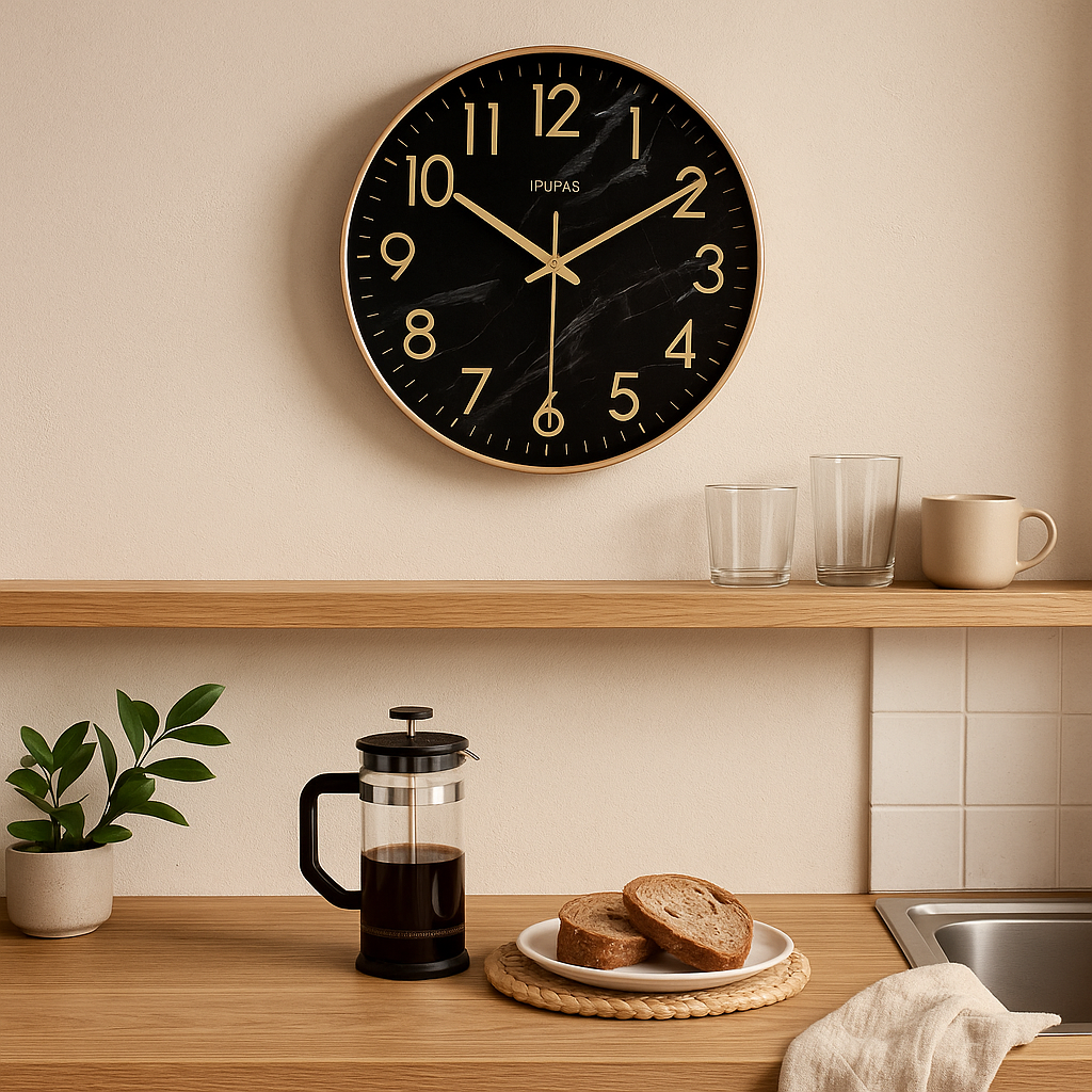 Zeitlose Eleganz – Schwarze Marmor Wanduhr