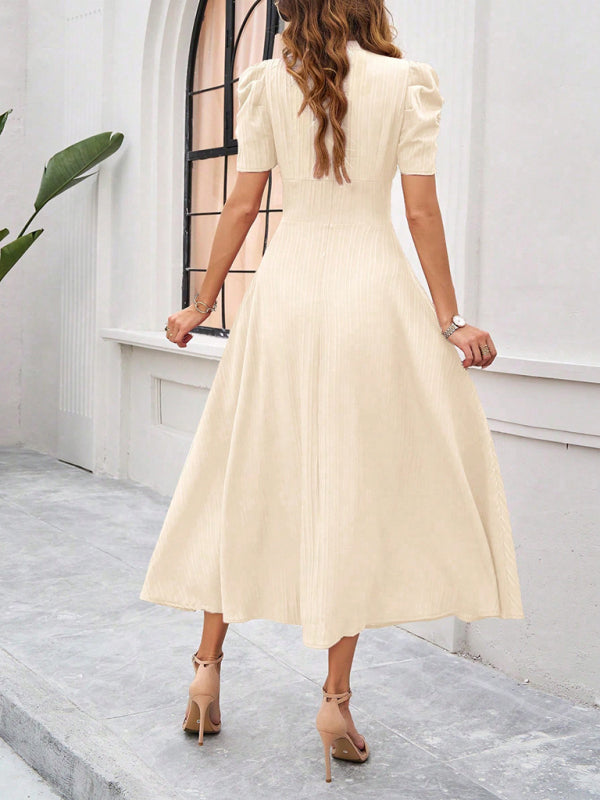 Dame Cocktail Midi-Kleid mit Puffärmeln