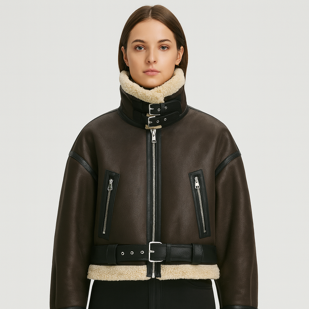 Elara | Kunstlederjacke mit Gürtel