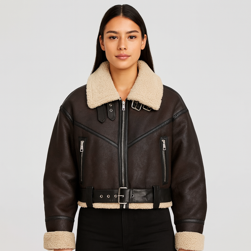 Elara | Kunstlederjacke mit Gürtel