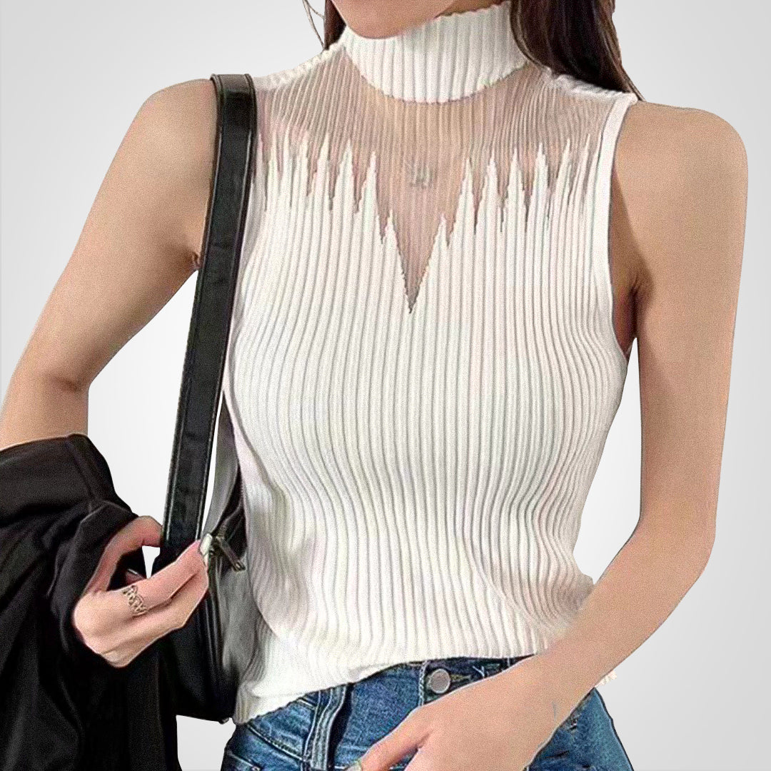 Eleganz | Transparentes Strick-Crop-Top mit Neckholder