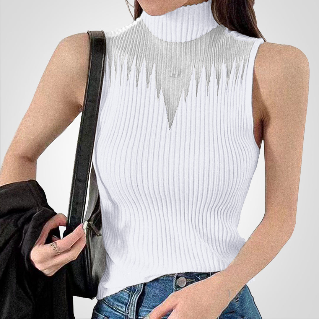 Eleganz | Transparentes Strick-Crop-Top mit Neckholder