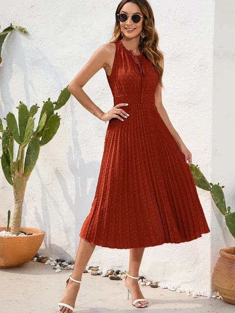Tania - Elegantes Ösen-Plissee Midi ärmelloses Kleid