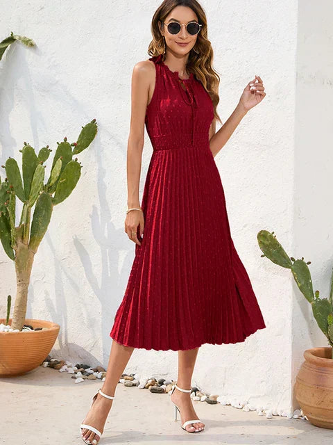 Tania - Elegantes Ösen-Plissee Midi ärmelloses Kleid
