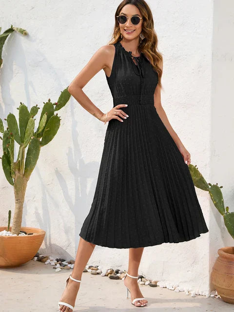 Tania - Elegantes Ösen-Plissee Midi ärmelloses Kleid
