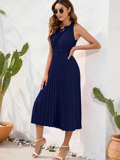 Tania - Elegantes Ösen-Plissee Midi ärmelloses Kleid