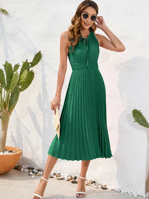 Tania - Elegantes Ösen-Plissee Midi ärmelloses Kleid