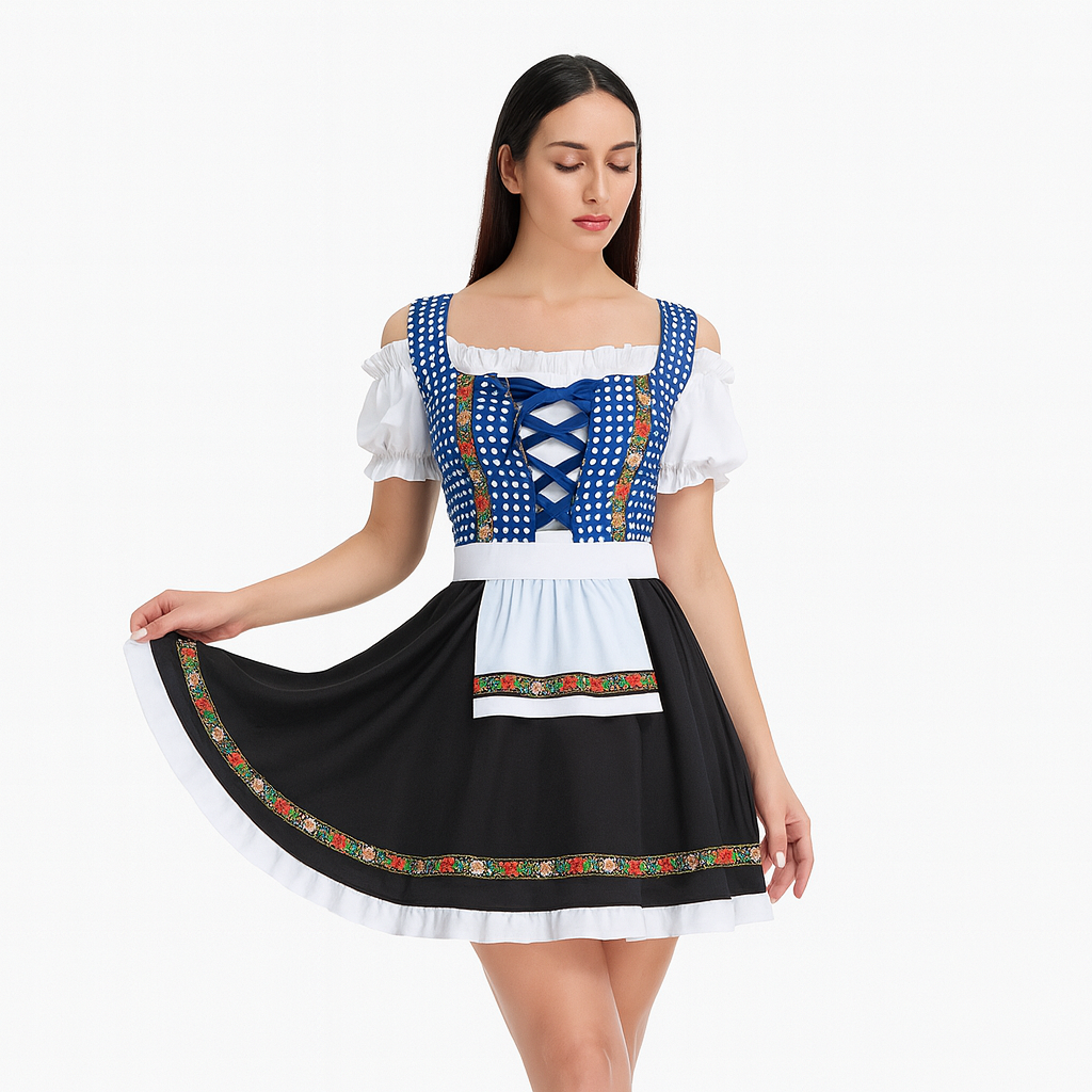 Elegantes Dirndl Damen – Mit Spitzenbesatz & Rückenschleife im traditionellen Bayern-Stil