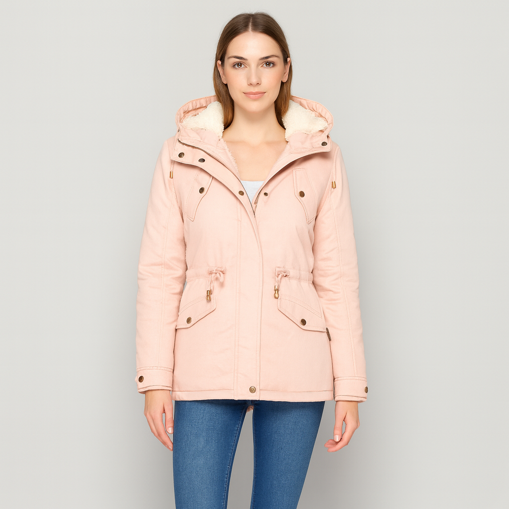 Elowyn | Damen-Wintermantel aus Baumwolle mit Fleecefutter und Kapuze, mittellang