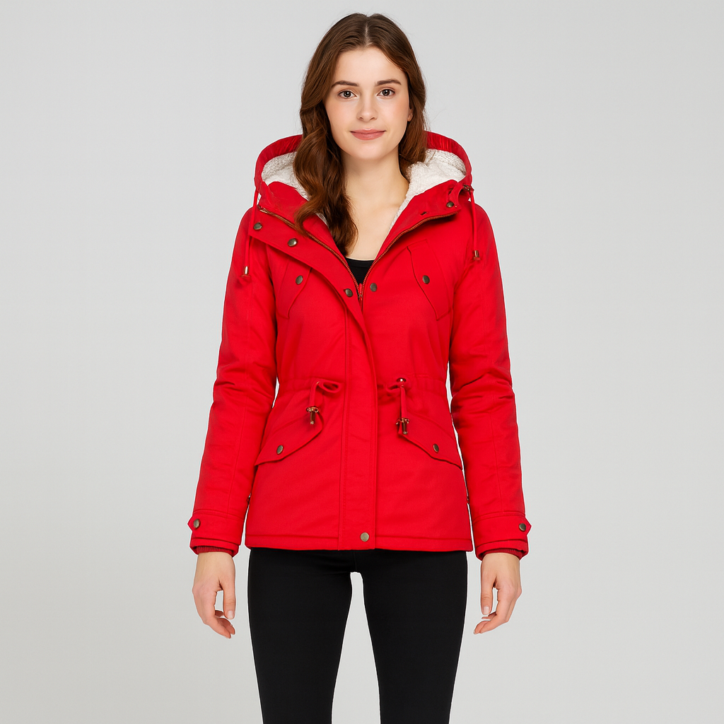 Elowyn | Damen-Wintermantel aus Baumwolle mit Fleecefutter und Kapuze, mittellang