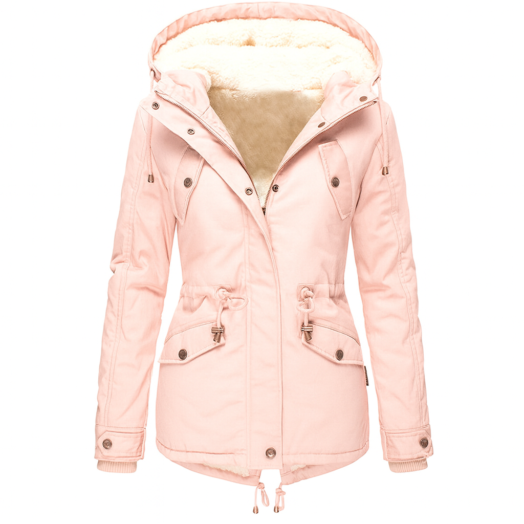Elowyn | Damen-Wintermantel aus Baumwolle mit Fleecefutter und Kapuze, mittellang