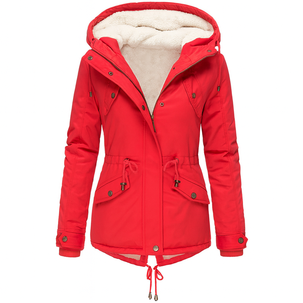 Elowyn | Damen-Wintermantel aus Baumwolle mit Fleecefutter und Kapuze, mittellang
