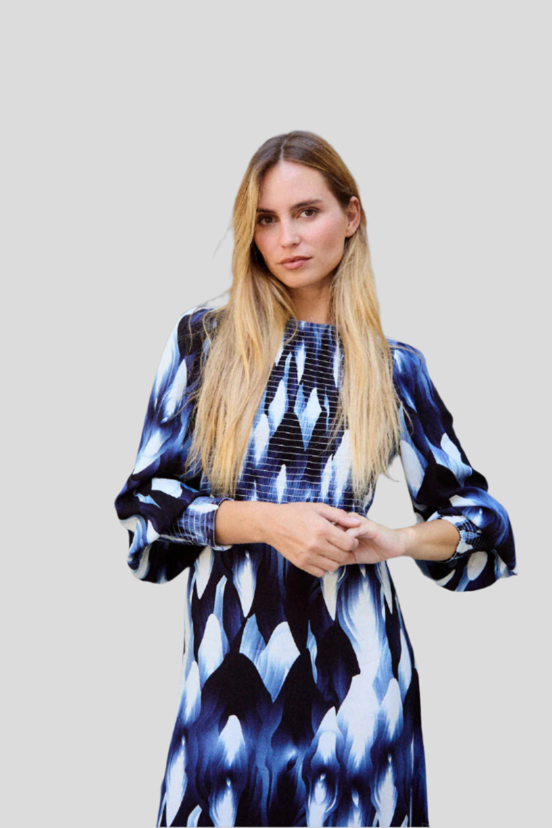 Elodie Casual Lang bedrucktes Kleid mit Puffärmeln