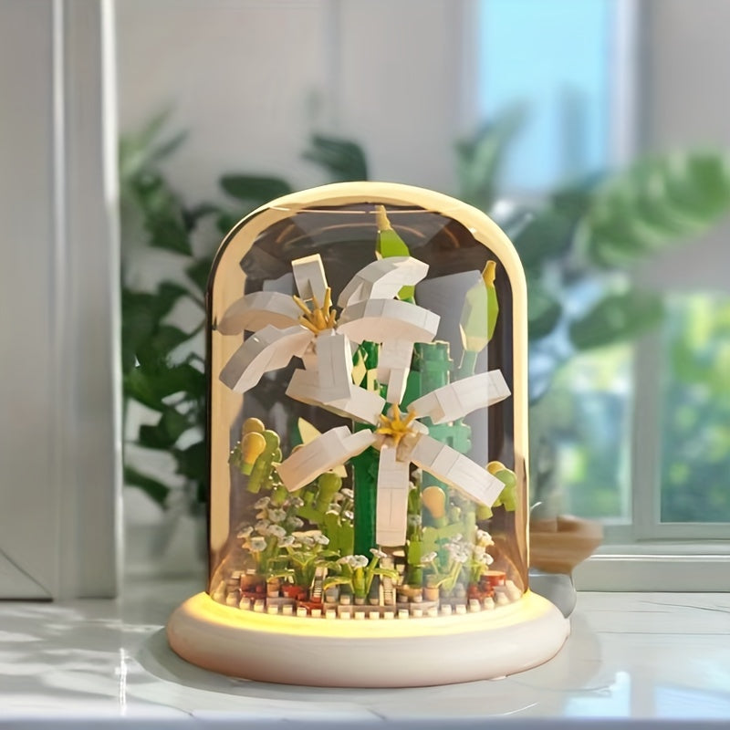 BloomGlow - LED-Glaskuppelleuchte mit konservierten Blumen