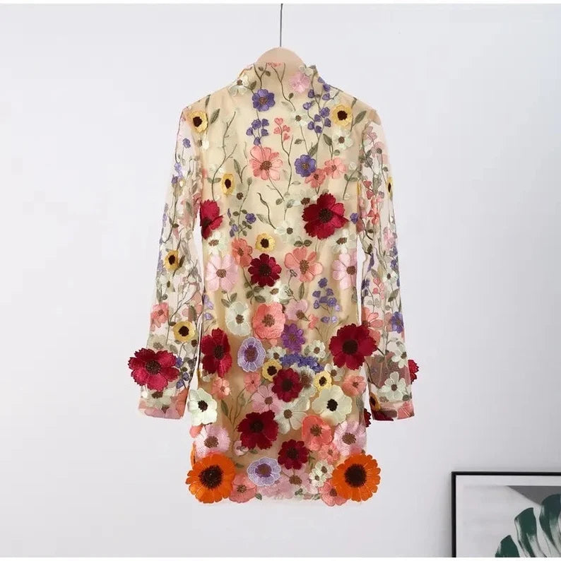 Faurra Blumenkleid mit Hohem Kragen und Langen Ärmeln