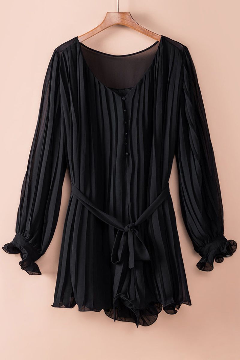 Miriam - Elegantes plissiertes Minikleid mit Taillengürtel