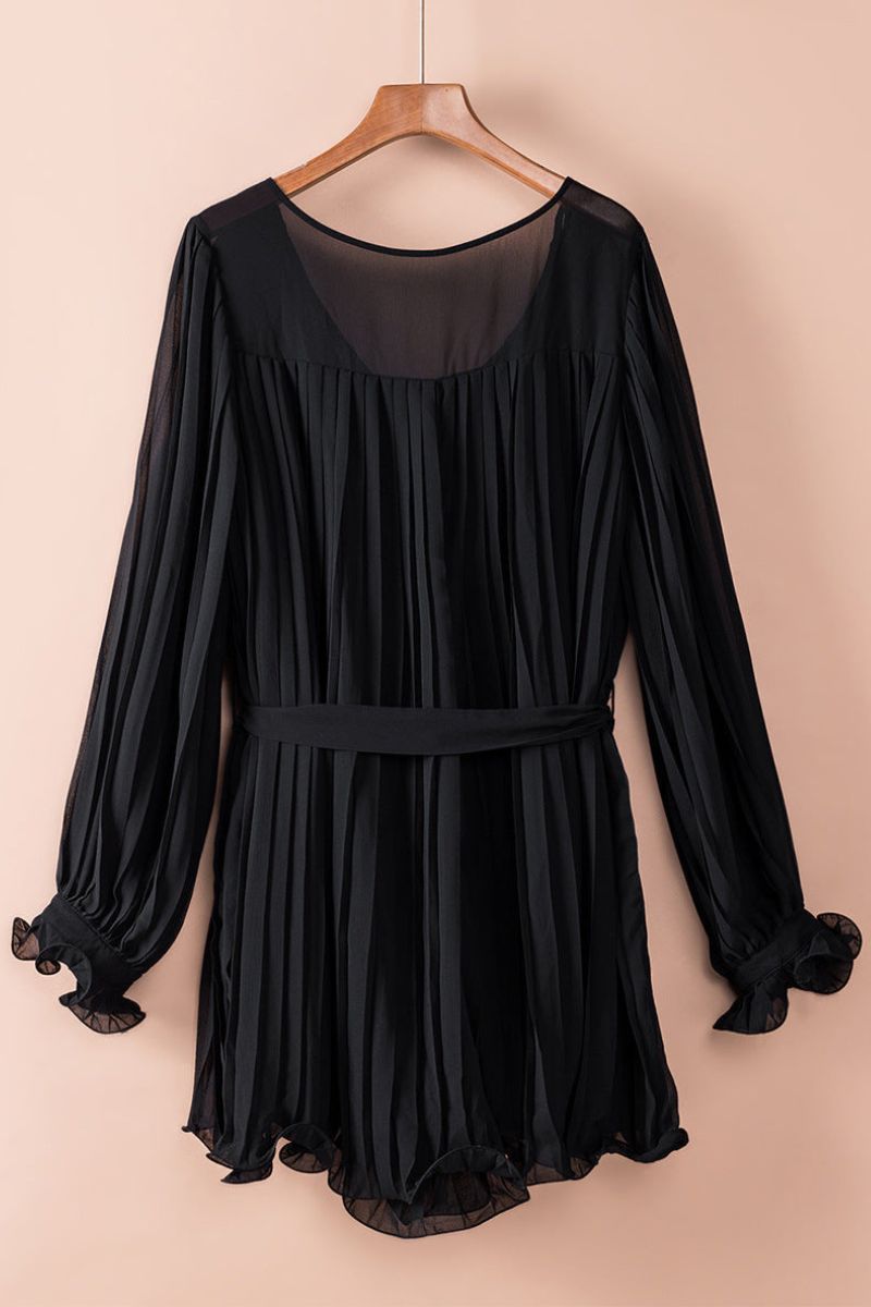 Miriam - Elegantes plissiertes Minikleid mit Taillengürtel