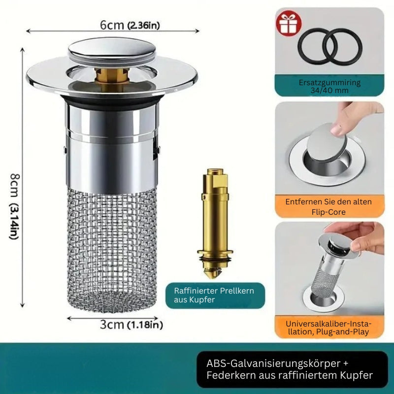 KlarStrøm Filterstopfen mit Haarsieb für Abfluss in Küche und Bad