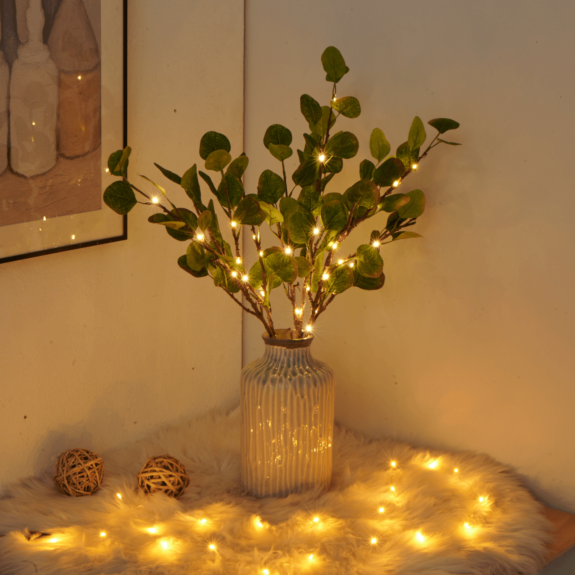 LumiFlor - LED-Blumen-Lichterkette mit realistischen Blättern und batteriebetriebenem Licht