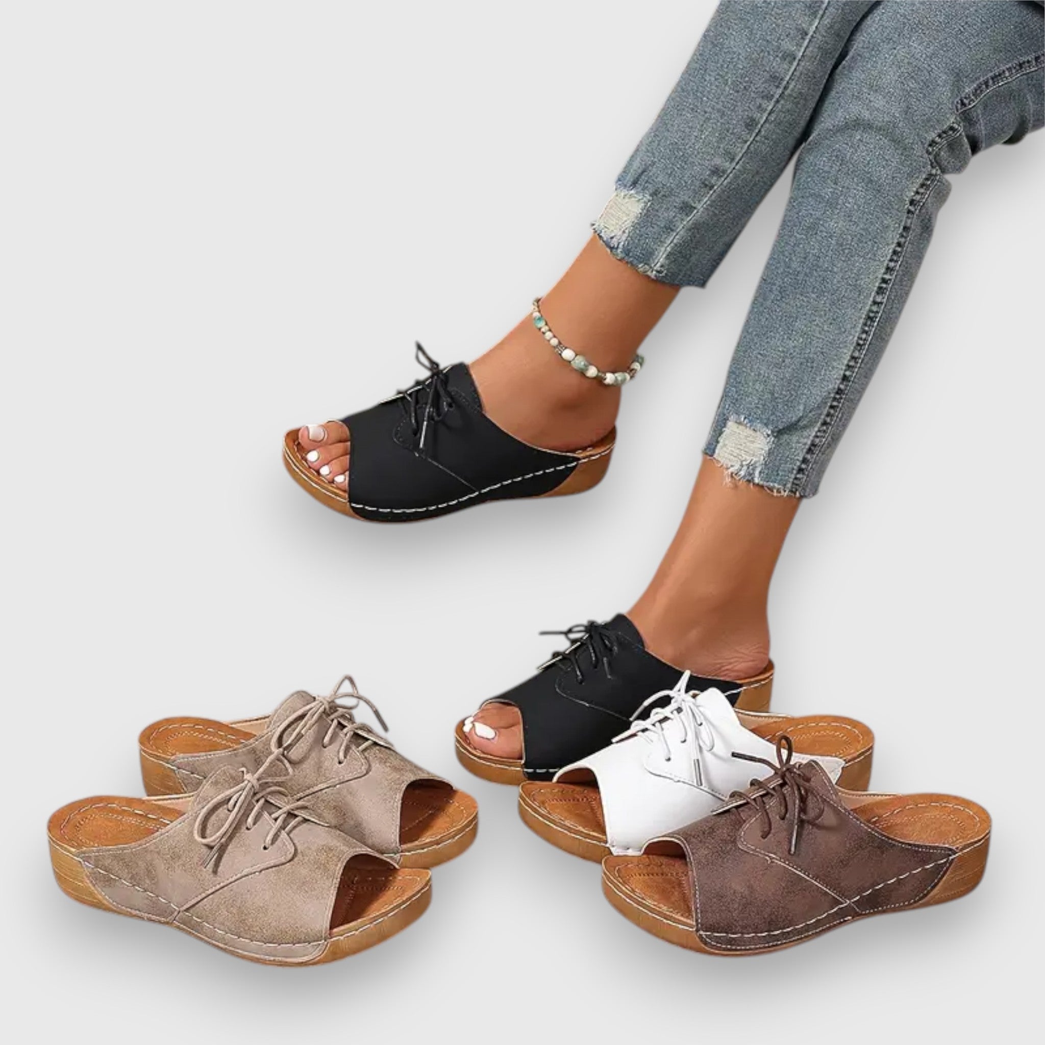 Marina - Chikke Peep-Toe Schnürsandalen